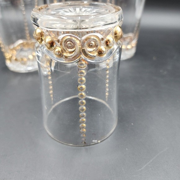 EAPG Bead and Scroll Riverside Glasses Antique Clear and Gold Glases Set of 4 - Picture 6 of 6